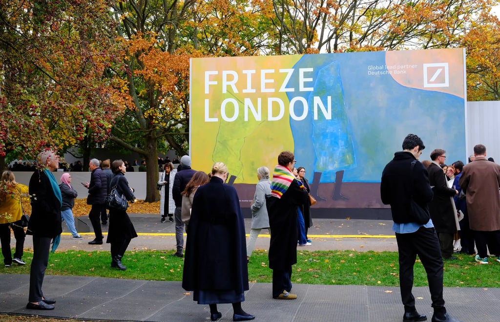 Visitors outside Frieze London 2025 art fair at Regent’s Park.