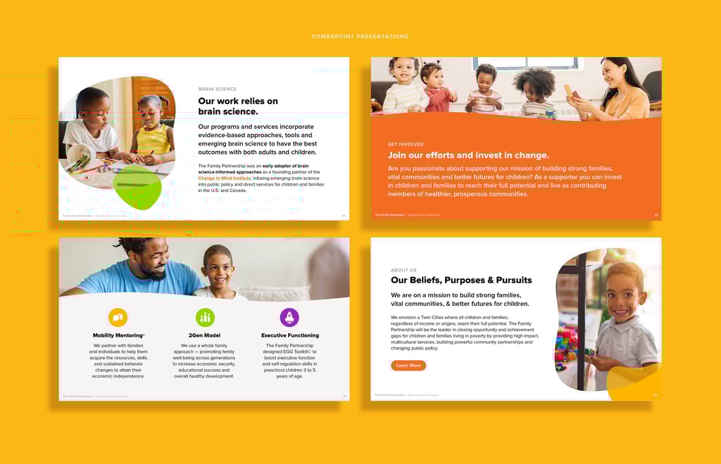 Grid of Powerpoint slides showing branding.