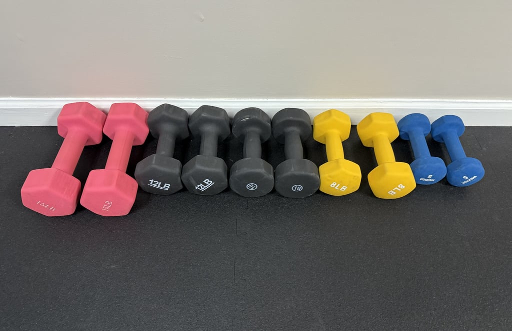 Neoprene dumbbells in pastel colors for safe strength training and bone health workouts
