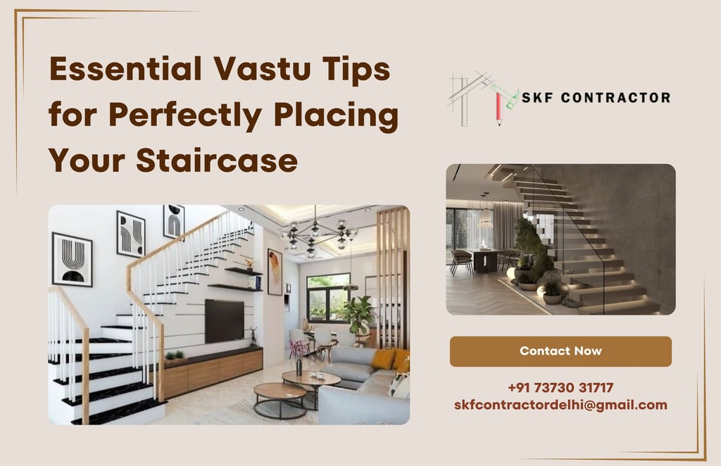 Modern interior design showcasing Vastu tips for staircase placement by SKF Contractor.