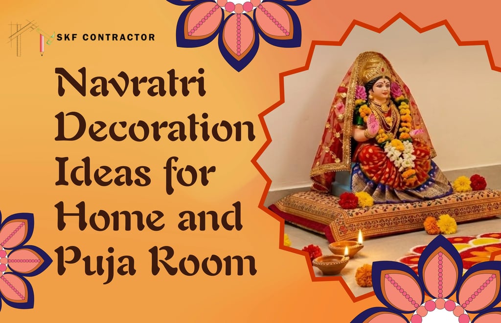 Navratri decoration ideas for home and puja room featuring a decorated idol of Goddess Durga.