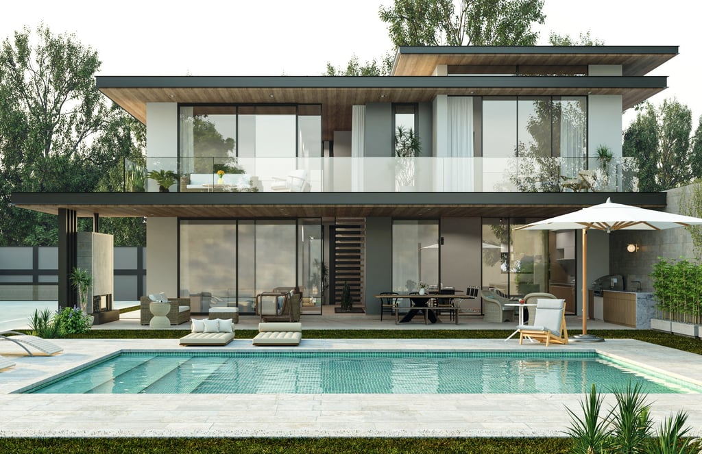 Une maison neuve et contemporaine avec une piscine 