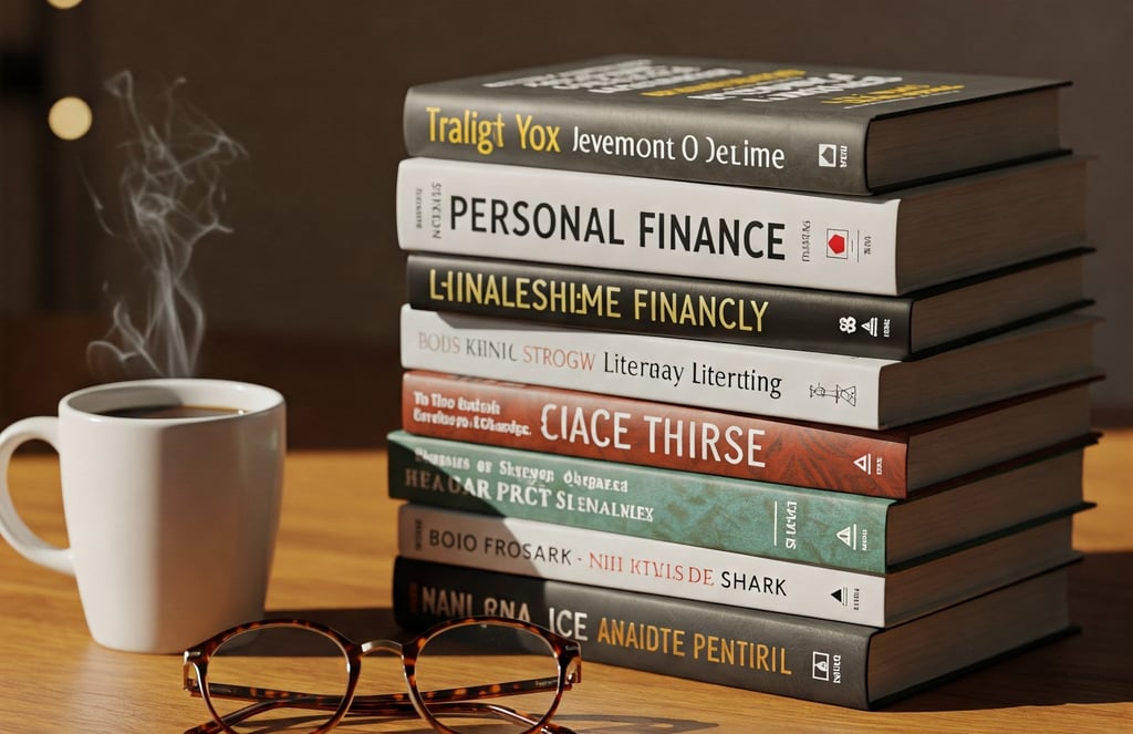 a stack of books and a cup of coffee