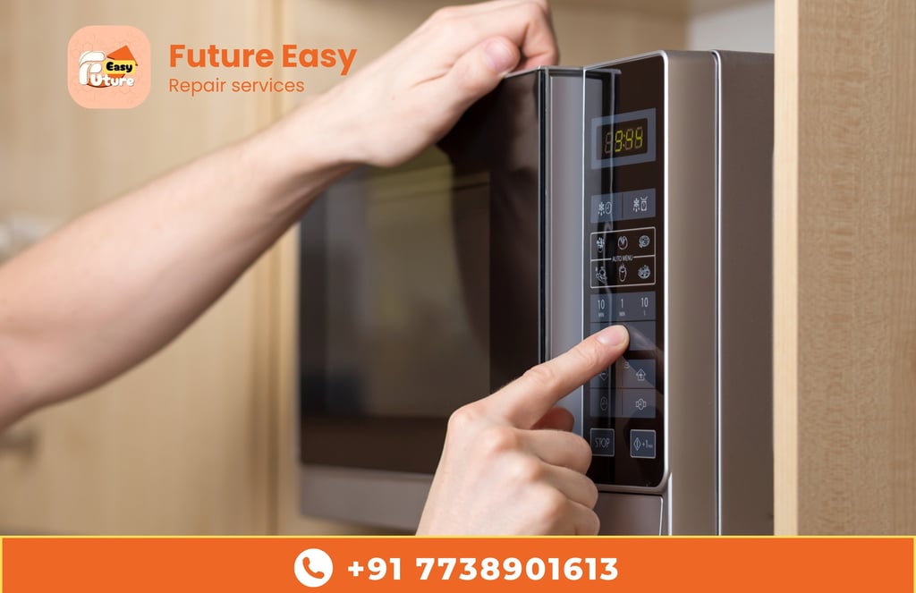 Future Easy technician interacting with a microwave oven