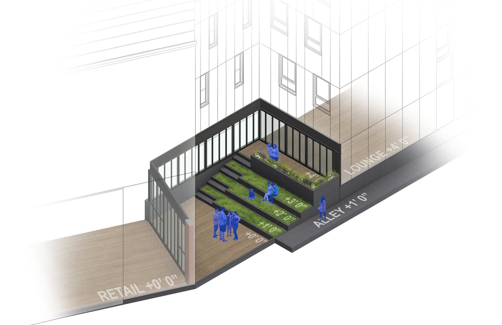 a rendered diagram of a courtyard garden space