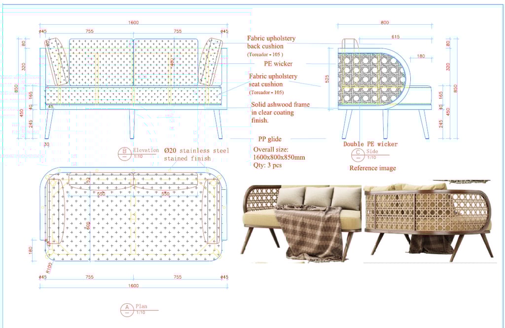 2d shop drawing for loose furniture
