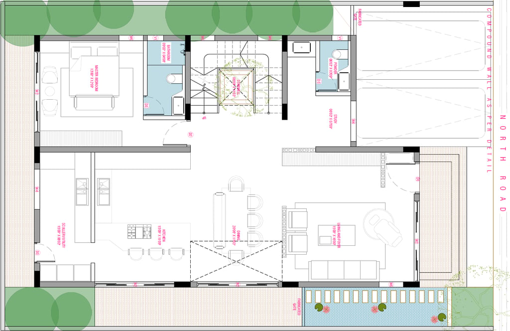 North facing Fortune Hestia villa first floor plan showing bedrooms, balcony, and family lounge area