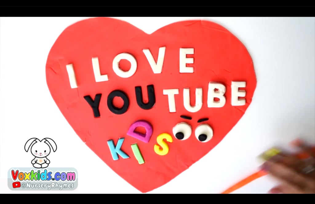 Play-Doh heart with “I Love YouTube Kids” linking to the MyVoxSongs nursery rhymes and phonics YouTu