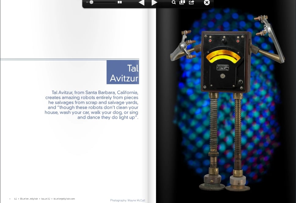 Tal Avitzur featured in Blue Fire Jellyfish magazine, pages 42-43.