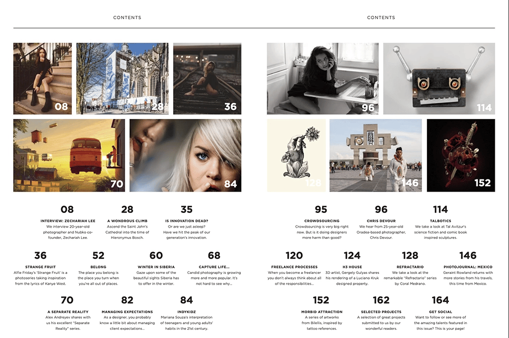 Dezine magazine Issue 2 Table of Contents.