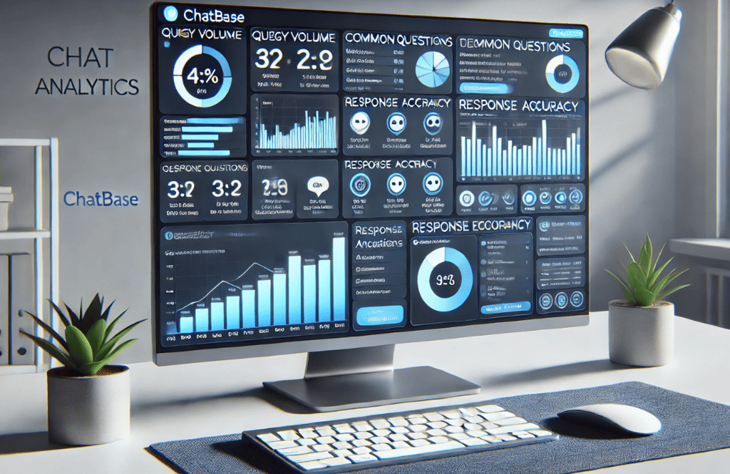 a computer monitor screen showing ChatBase analytics