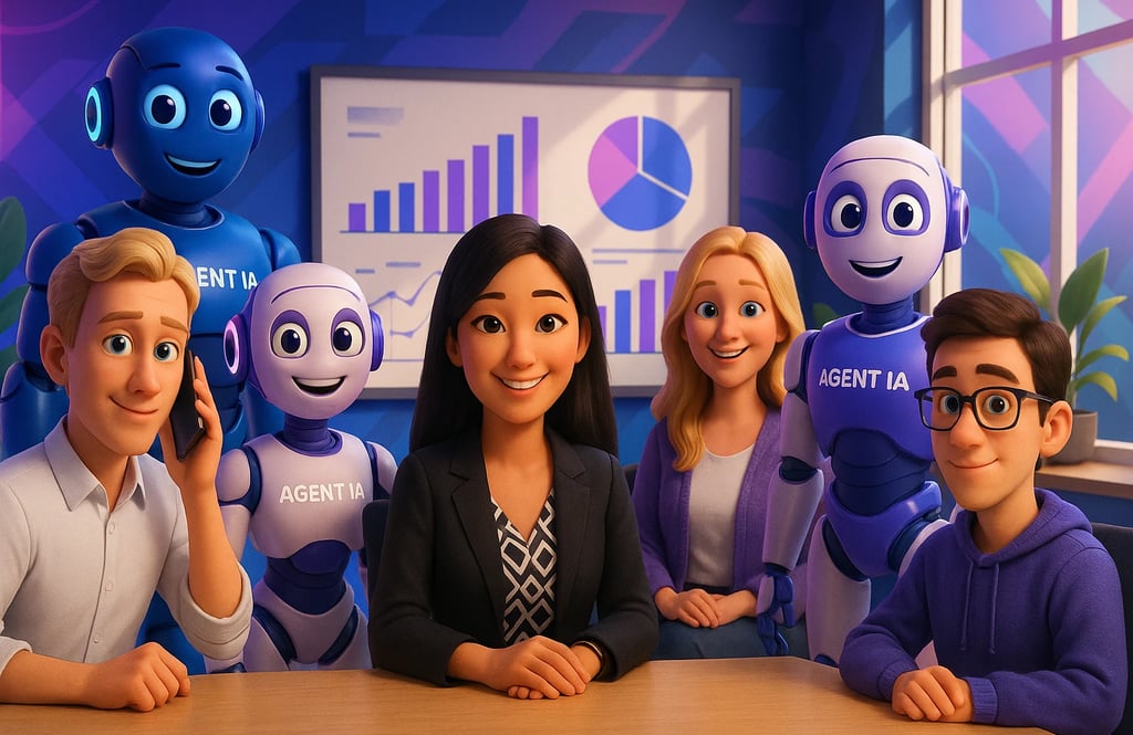 Équipe Finexalys accompagnée d’agents IA, experte en comptabilité et finance, utilisant l’intelligence artificielle pour opti