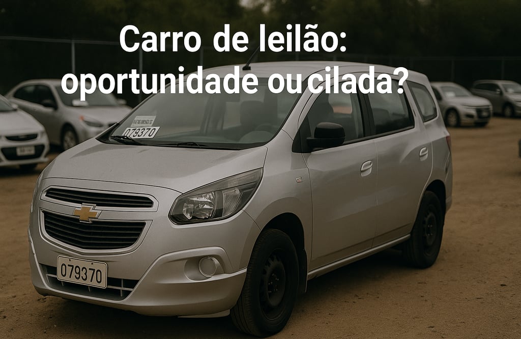 Chevrolet Spin prata em pátio de leilão, com placa de identificação no vidro e outros carros ao fund