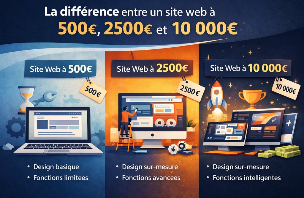 Une image comparative entre un site web à 500, 2500 et 10k