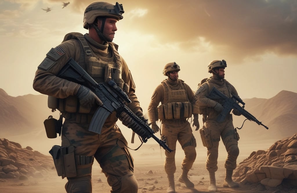 a group of soldiers in uniform with guns