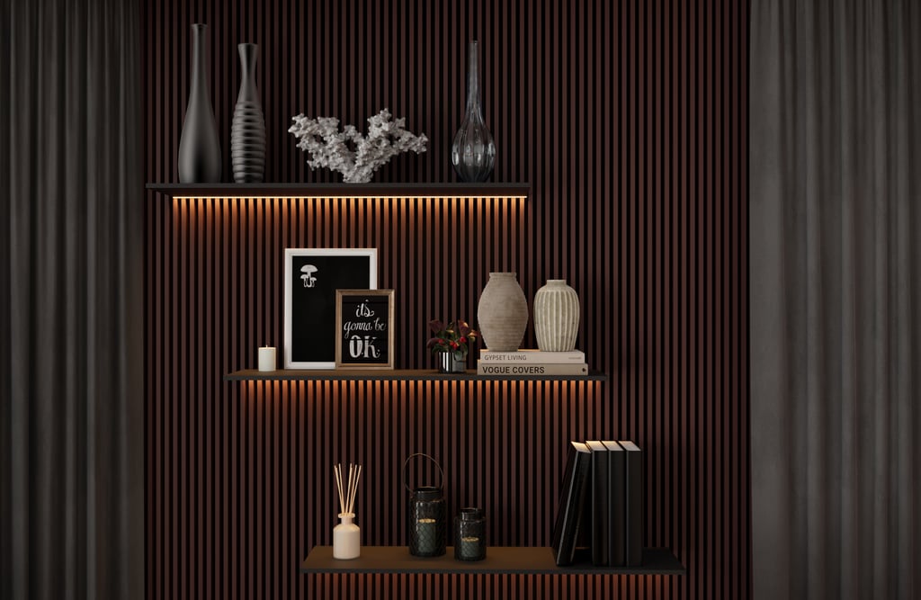 a shelf with vases and vases on it