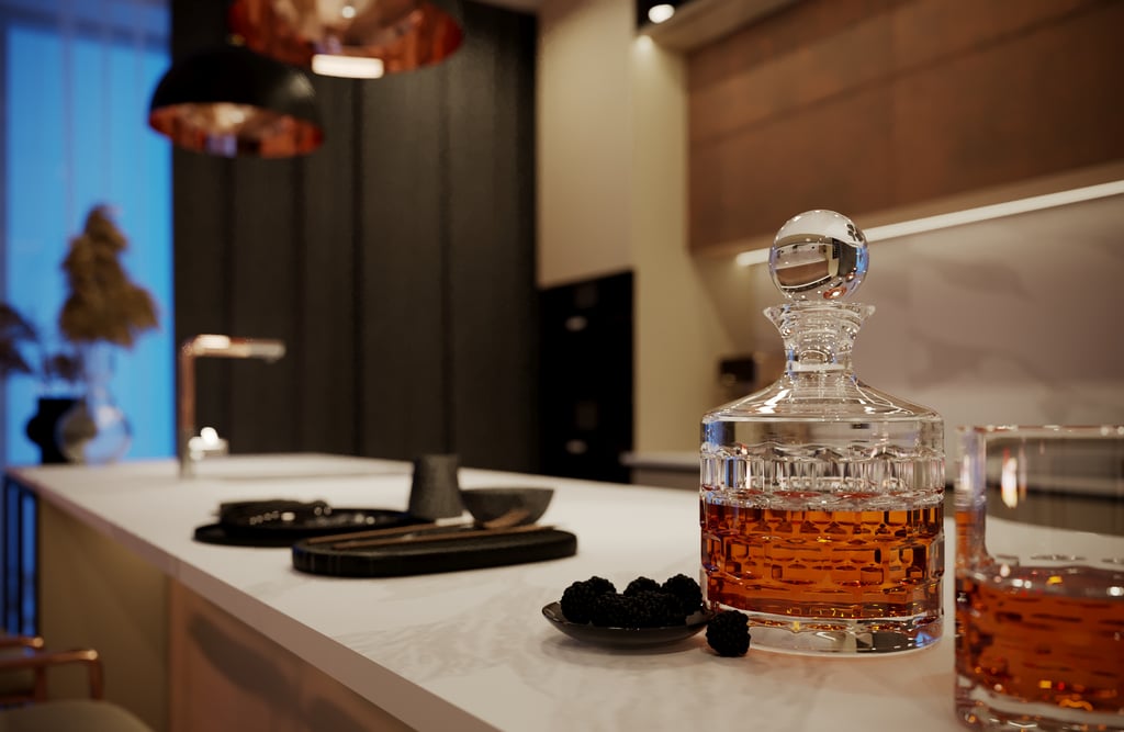 a bottle of whiskey on a counter top