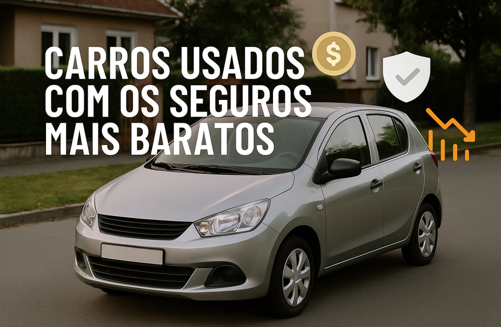 Carro usado com destaque em economia no seguro, acompanhado da frase 'Carros com os Seguros Mais Bar