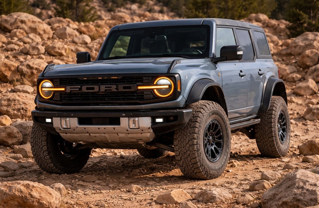 Ford Bronco 2027 off-road em terreno pedregoso com tração 4x4 e alto desempenho