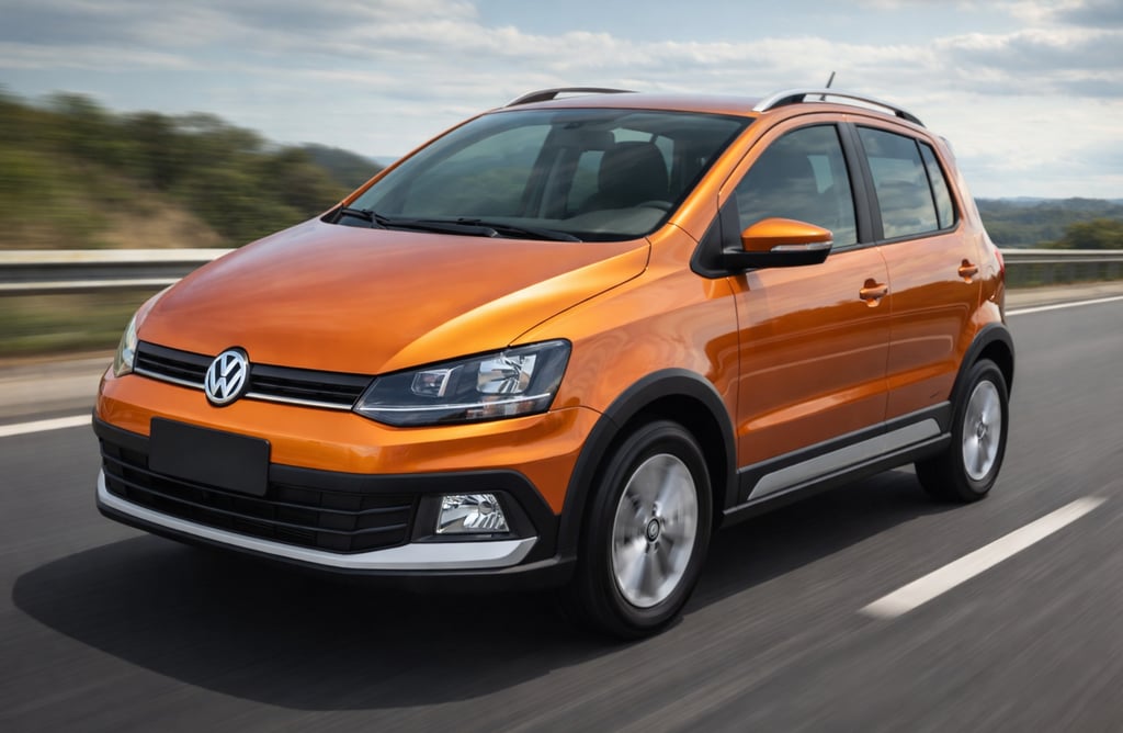 VW CrossFox usado em movimento na rodovia com visual aventureiro e robusto