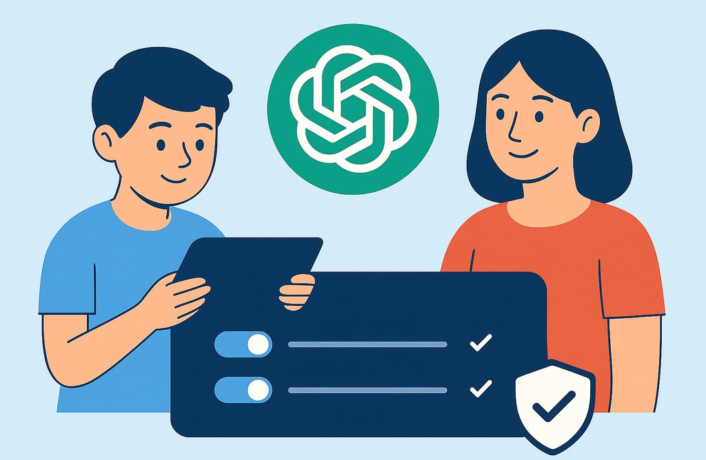   Ilustração digital em estilo flat mostrando uma família em casa, com pais monitorando o uso do com