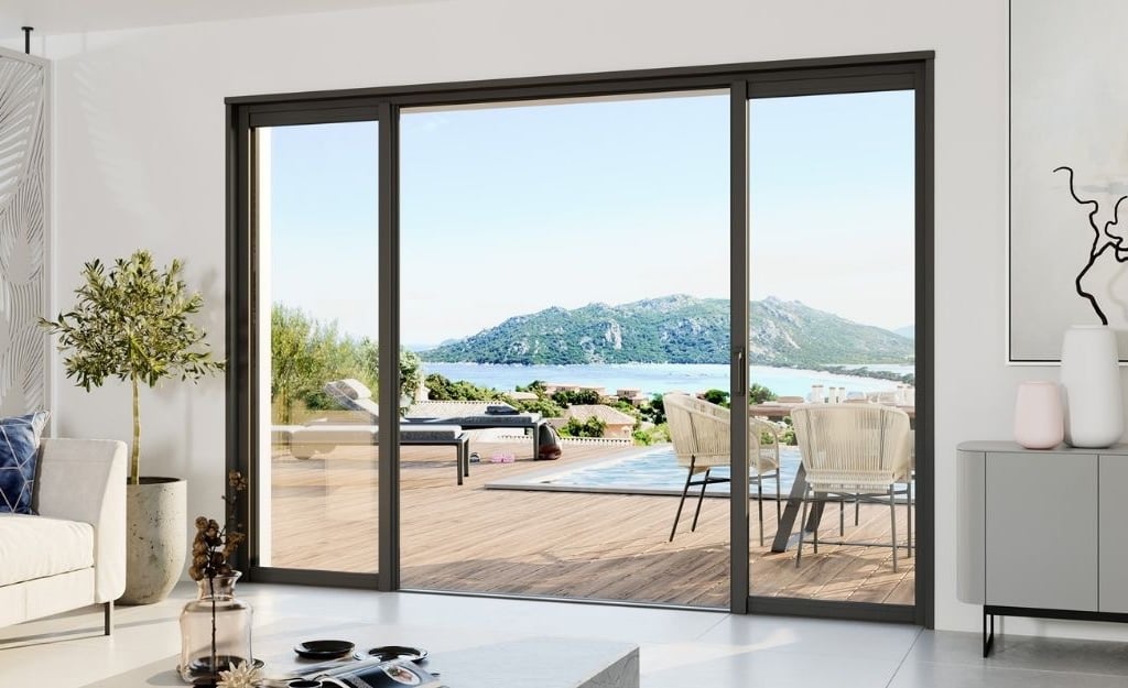 a living room with a couch and a table