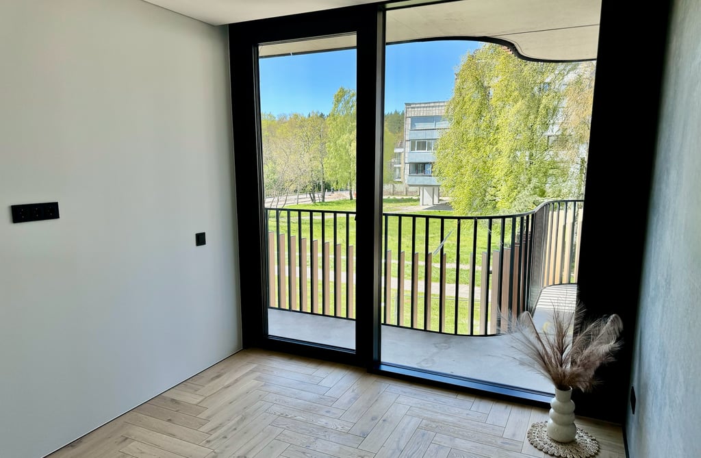 Vanagupės kopa, Palanga. Naujas apartmentas su vaizdu į žaluma. Dviejų kambarių butas su balkonu.