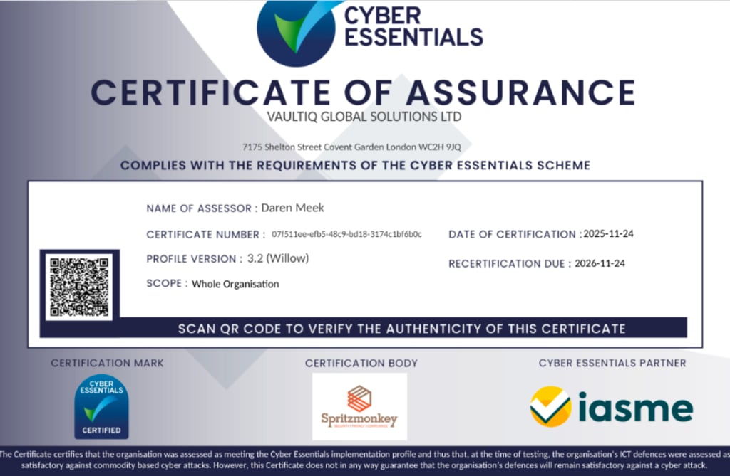 Cyber Essentials certified organisation securing government-ready cloud workloads and operations.