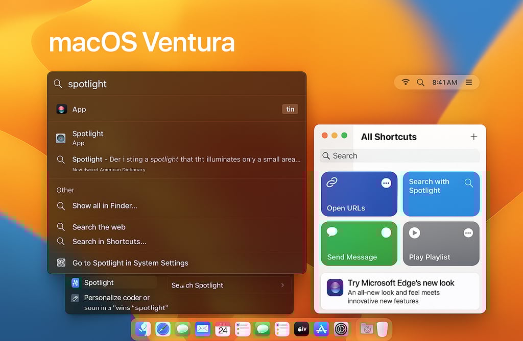 macOS Ventura Spotlight e Shortcuts em Ação
