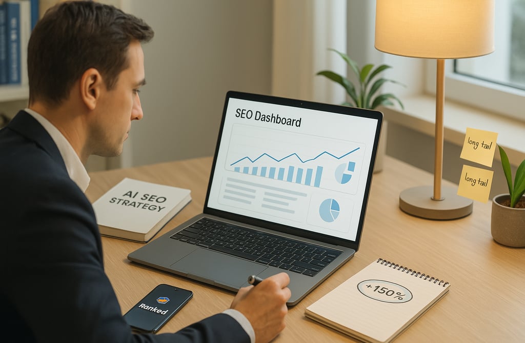 A business owner analysing its SEO dashboard in his computer