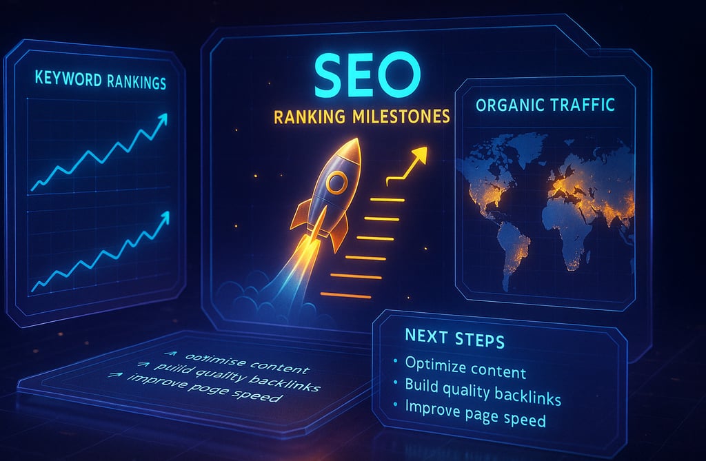 Real-time SEO analytics dashboard showing ranking improvements and AI recommendations