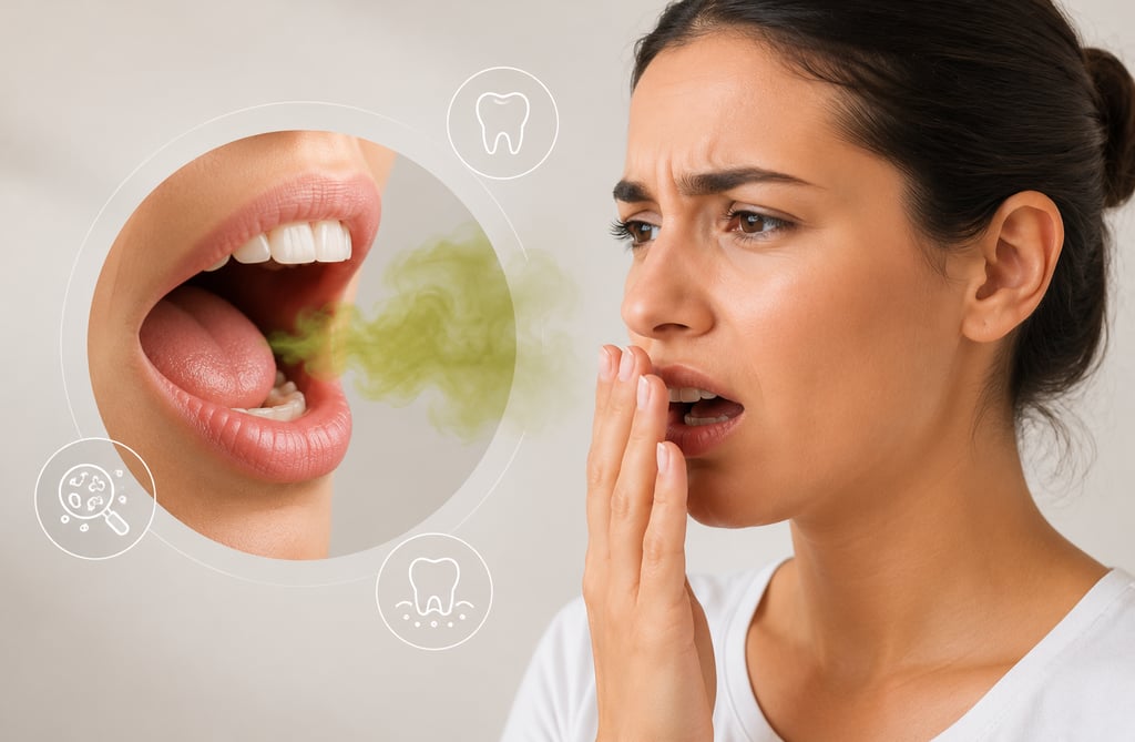 Dentista orientando paciente sobre as causas e o tratamento do mau hálito durante consulta Campinas