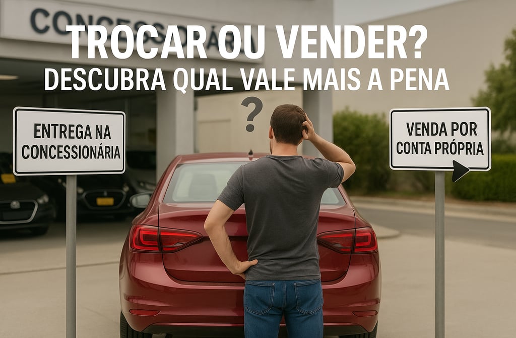 Homem visto de costas, parado entre dois cartazes: à esquerda, uma placa aponta para “ENTREGA NA CON