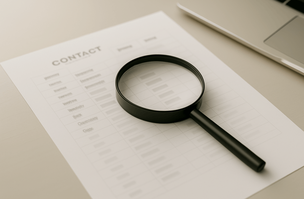 Magnifying glass on clean contact sheet on a light desk.