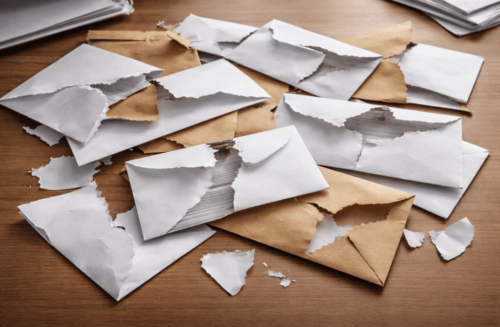 Torn mail envelopes symbolizing failed message delivery