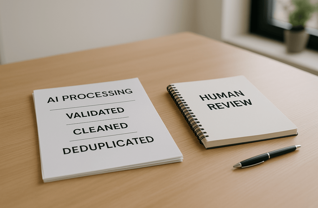 AI processed leads beside human review notes