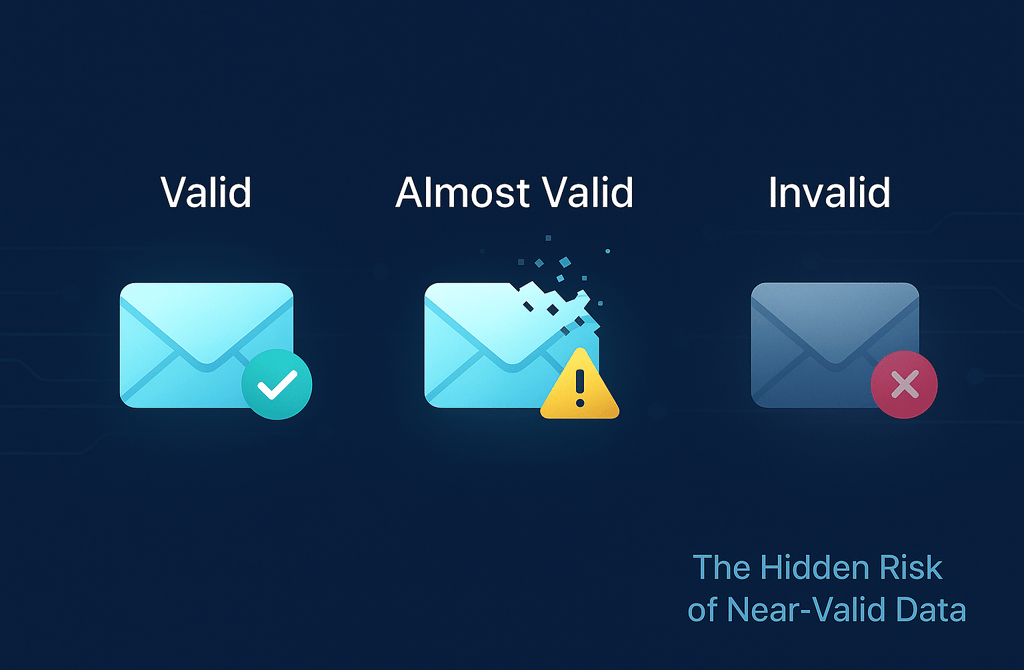 Infographic comparing valid, almost valid, and invalid emails.