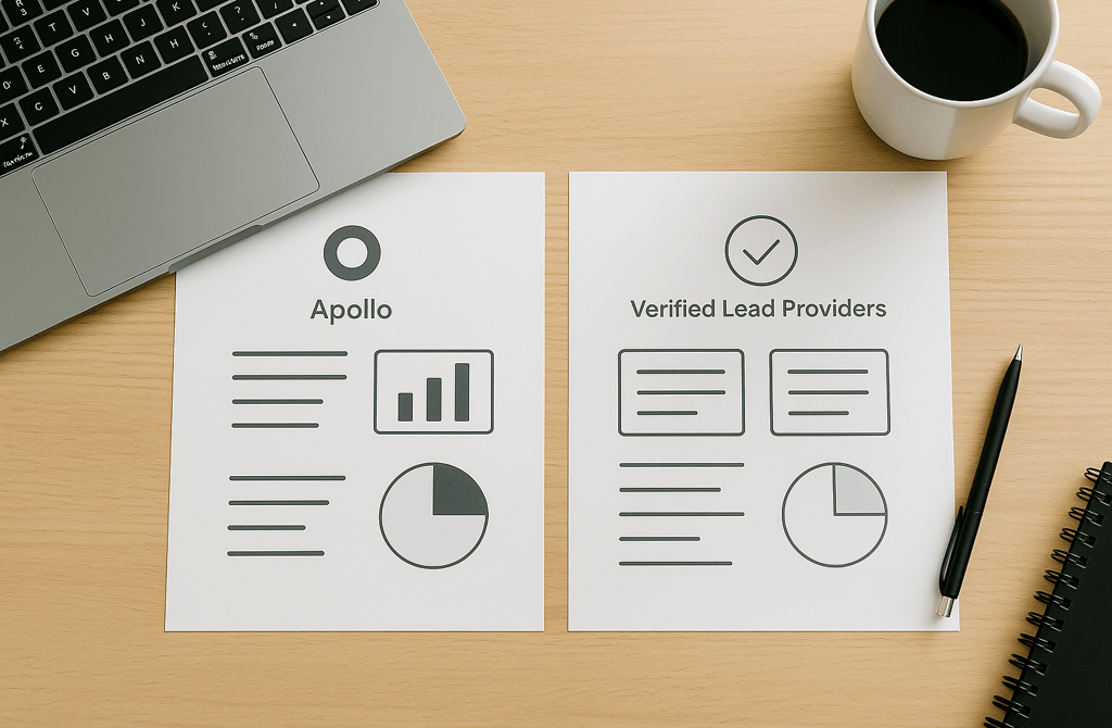 Top-view comparison sheets on a desk with charts and icons