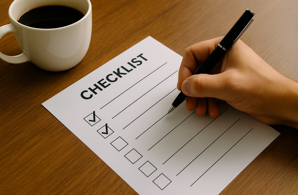 Hand checking a blank checklist on a desk for B2B lead buying