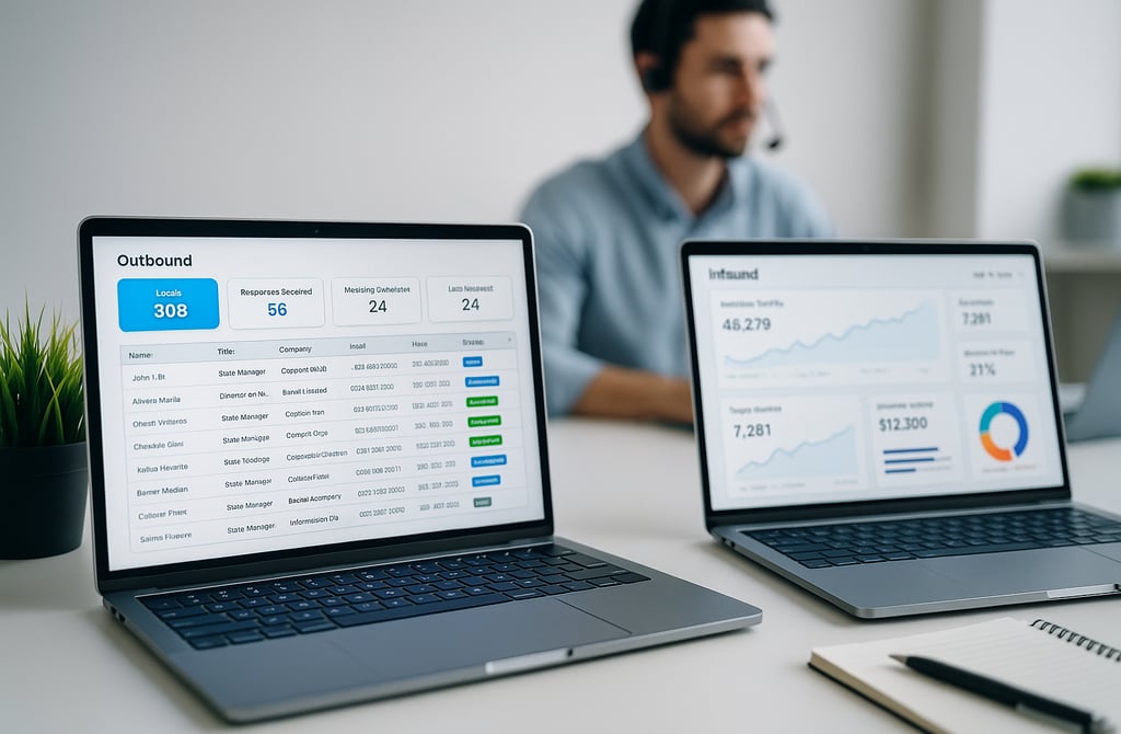B2B outbound vs inbound analytics on laptop screens