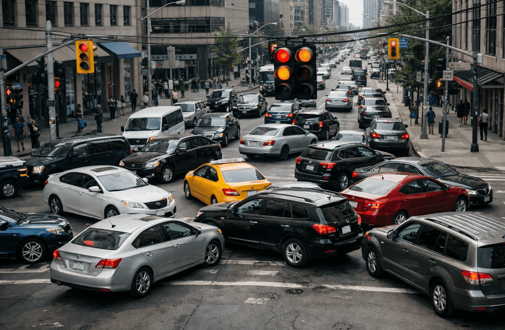 Traffic gridlock from broken routing signals