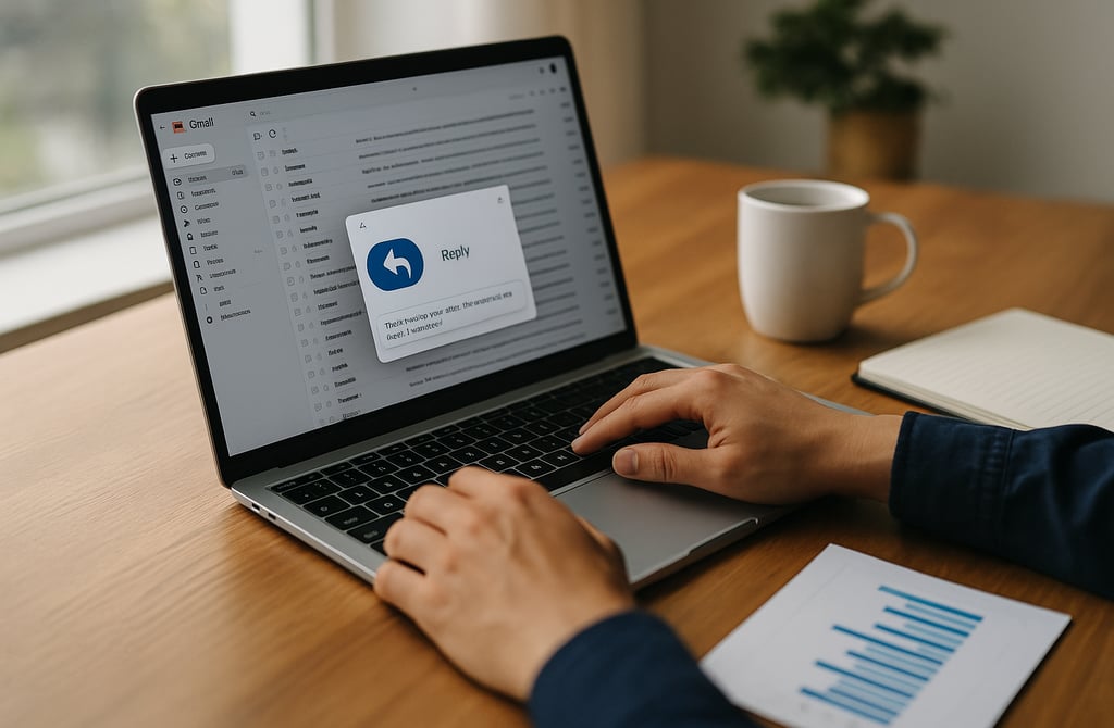 person typing on laptop with open inbox