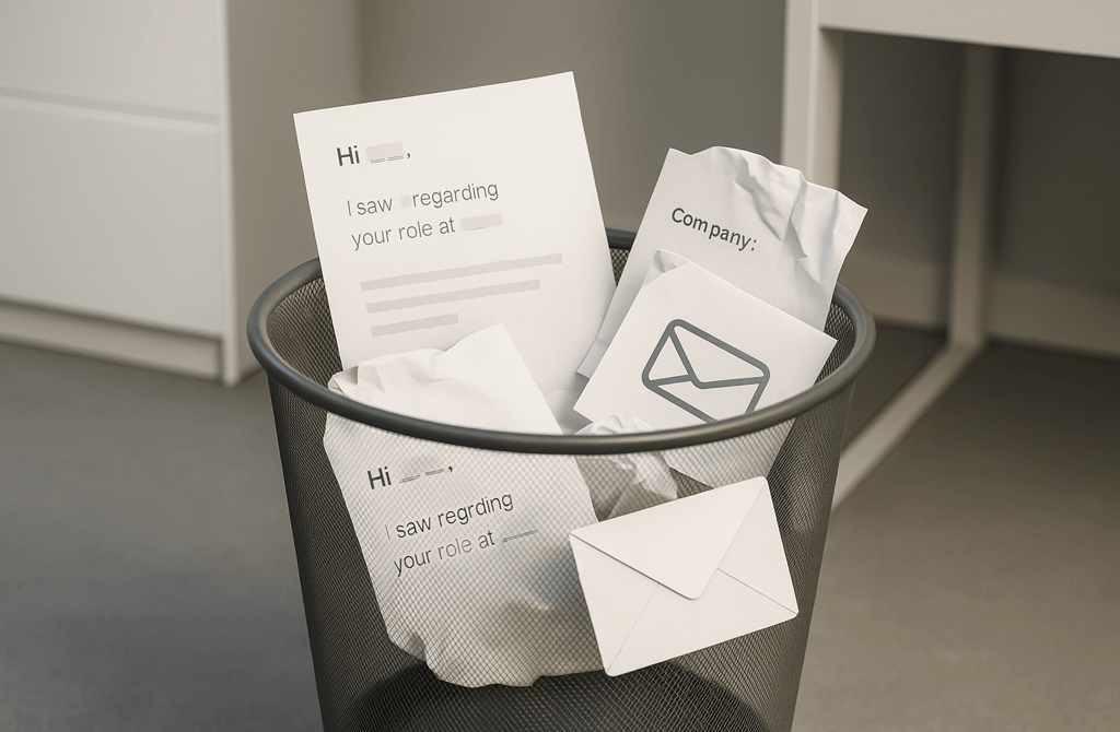 Discarded outreach emails showing failed founder-led outreach