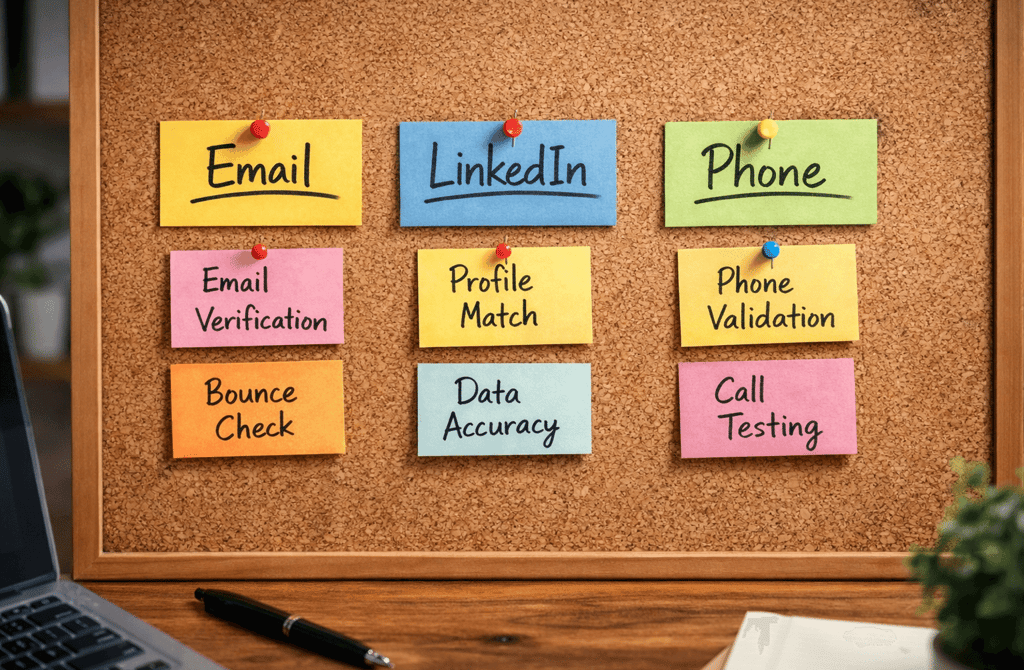 pinboard showing email linkedin phone validation tasks