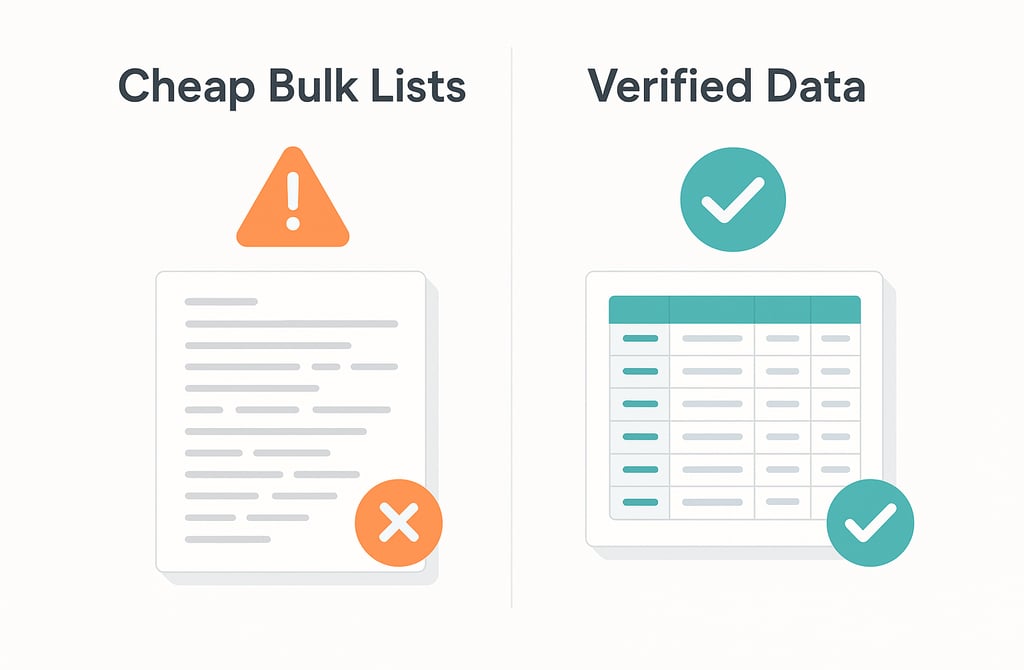 Comparison of cheap bulk lists versus verified data.