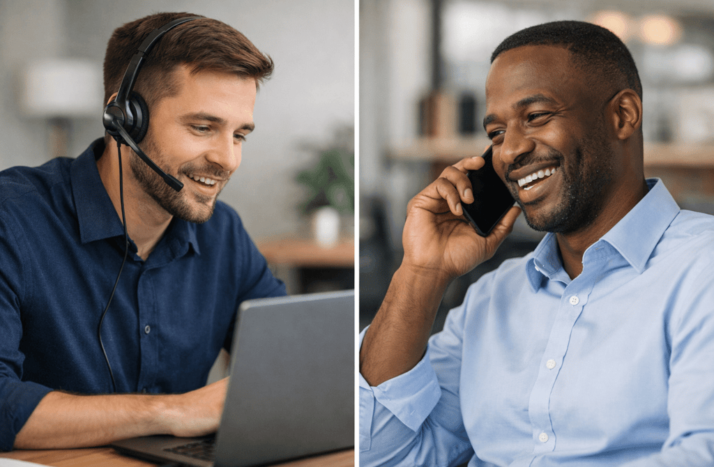 sales rep and engaged prospect on a cold call