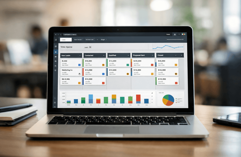 Laptop showing sales pipeline dashboard