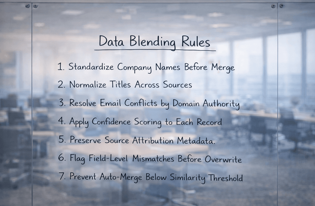 Glass board listing data blending rules in modern office