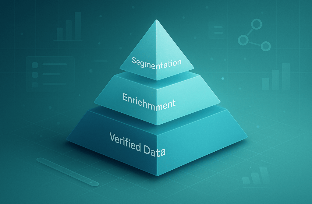 3D pyramid showing verified data, enrichment, and segmentation layers.