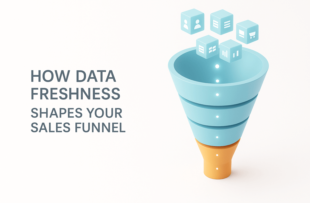 Premium light 3D funnel with fresh data cubes.
